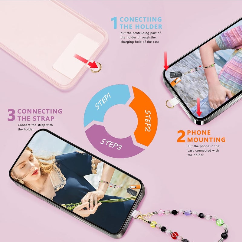 Lostars Store Marble Beaded Phone Wrist Strap,Detachable Phone Bracelet Strap with Tether Tab,Hands-Free Wristlet Strap (Colorful Smiley Face) - Image 5
